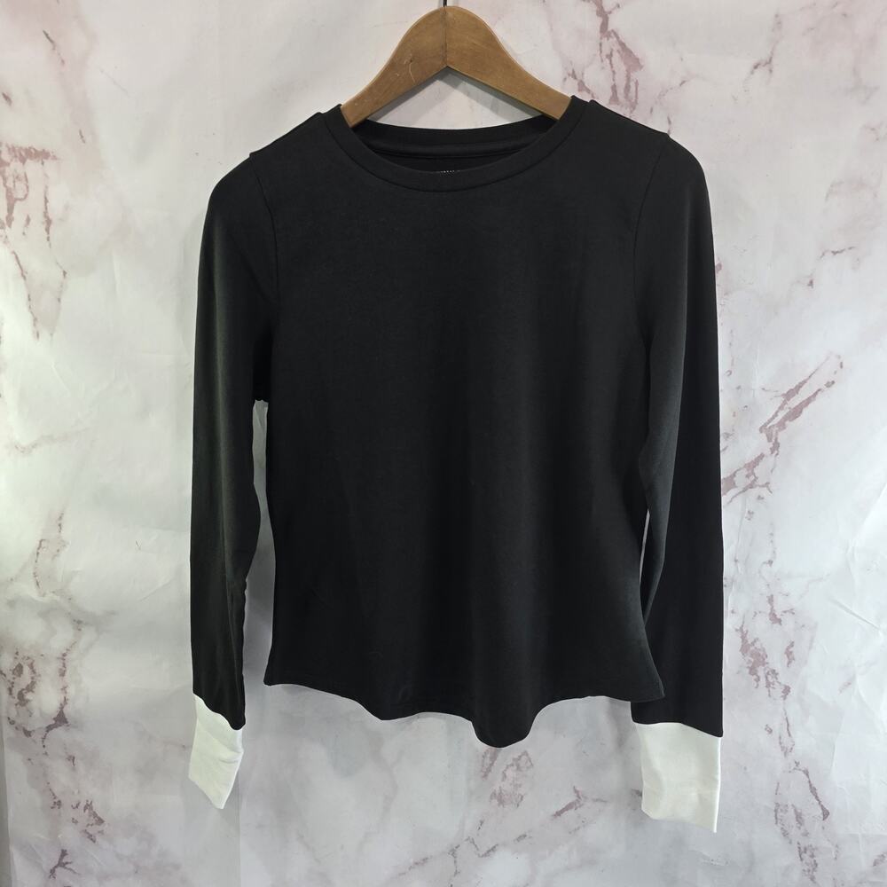 Universal Standard Shirt Womens XS 4XS Black White Crew Long Sleeve